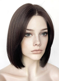 Dark Brown Curtain Bangs Straight Lace Front Synthetic Hair Wig LF3323