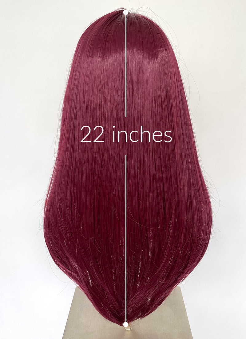 Burgundy Red Curtain Bangs Straight Lace Front Synthetic Hair Wig LF3328