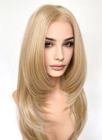 Blonde Curtain Bangs Straight  Layered Hush Cut Lace Front Synthetic Hair Wig LF3332