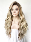 Balayage Brown With Blonde Highlights Wavy Lace Front Kanekalon Synthetic Hair Wig LF3333