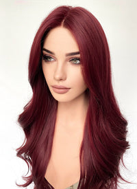 Dark Burgundy Red Curtain Bangs Wavy Lace Front Synthetic Hair Wig LF3340