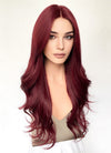 Dark Burgundy Red Curtain Bangs Wavy Lace Front Synthetic Hair Wig LF3340