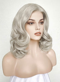 Pastel Blondish Grey Wavy Bob Lace Front Synthetic Wig LF369