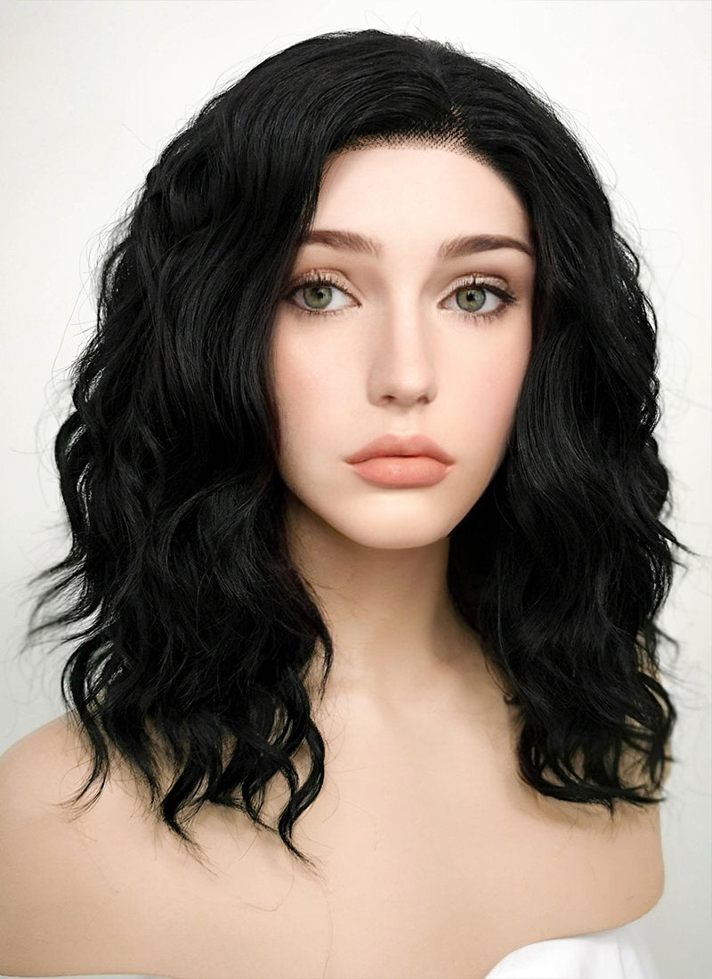 Black Wavy Bob Lace Front Synthetic Wig LF406