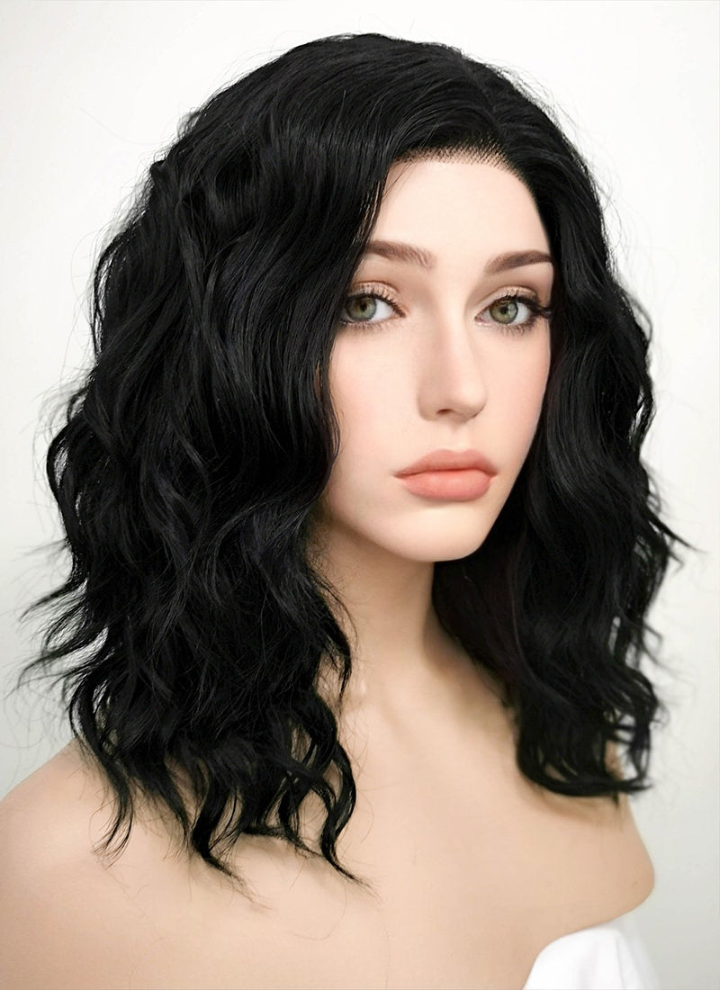 Black Wavy Bob Lace Front Synthetic Wig LF406