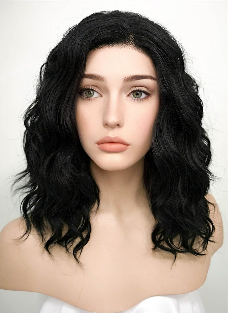 Black Wavy Bob Lace Front Synthetic Wig LF406