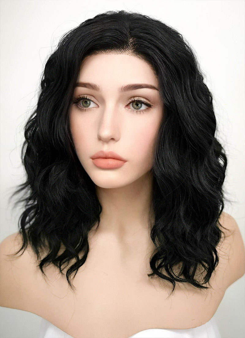 Black Wavy Bob Lace Front Synthetic Wig LF406