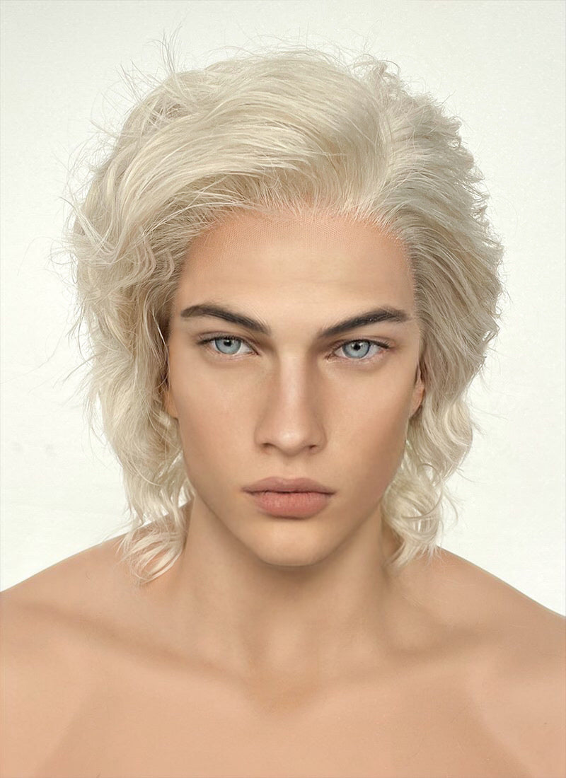 Light Ash Blonde Wavy Lace Front Synthetic Men's Wig LF407E