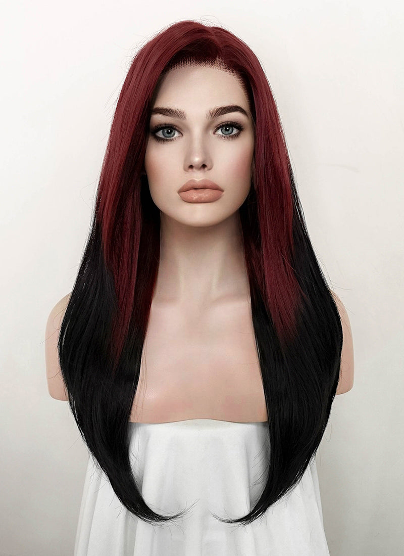 Red Black Ombre Straight Lace Front Synthetic Wig LF5135
