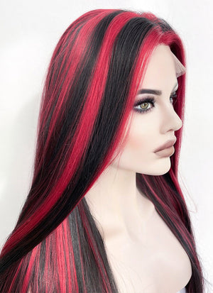 Black Mixed Red Straight Lace Front Synthetic Wig LF5147
