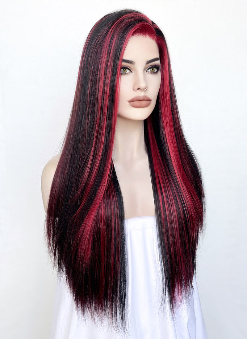 Black Mixed Red Straight Lace Front Synthetic Wig LF5147