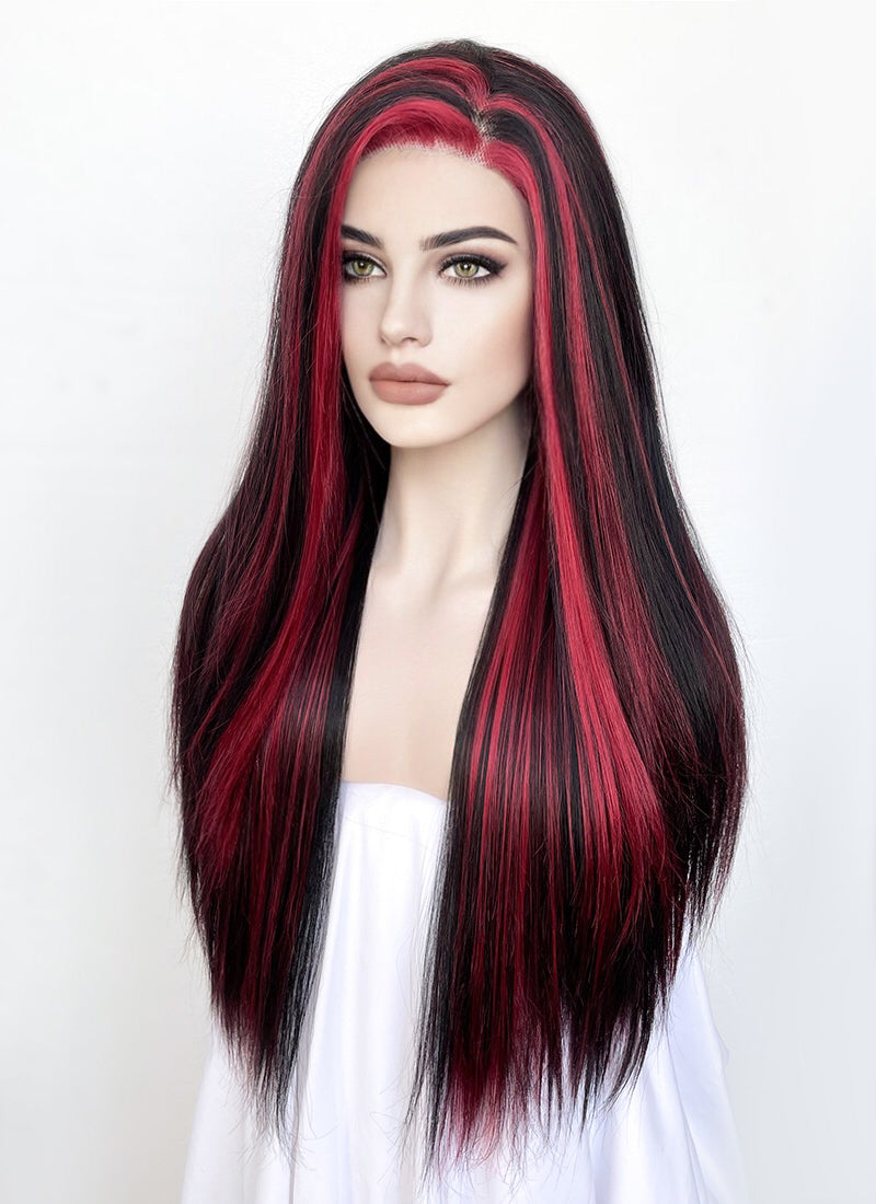 Black Mixed Red Straight Lace Front Synthetic Wig LF5147