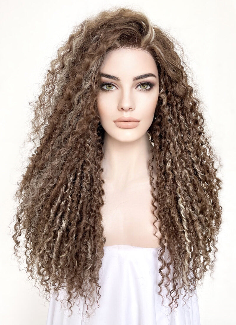Brown Mixed Blonde Curly Lace Front Synthetic Wig LF5154