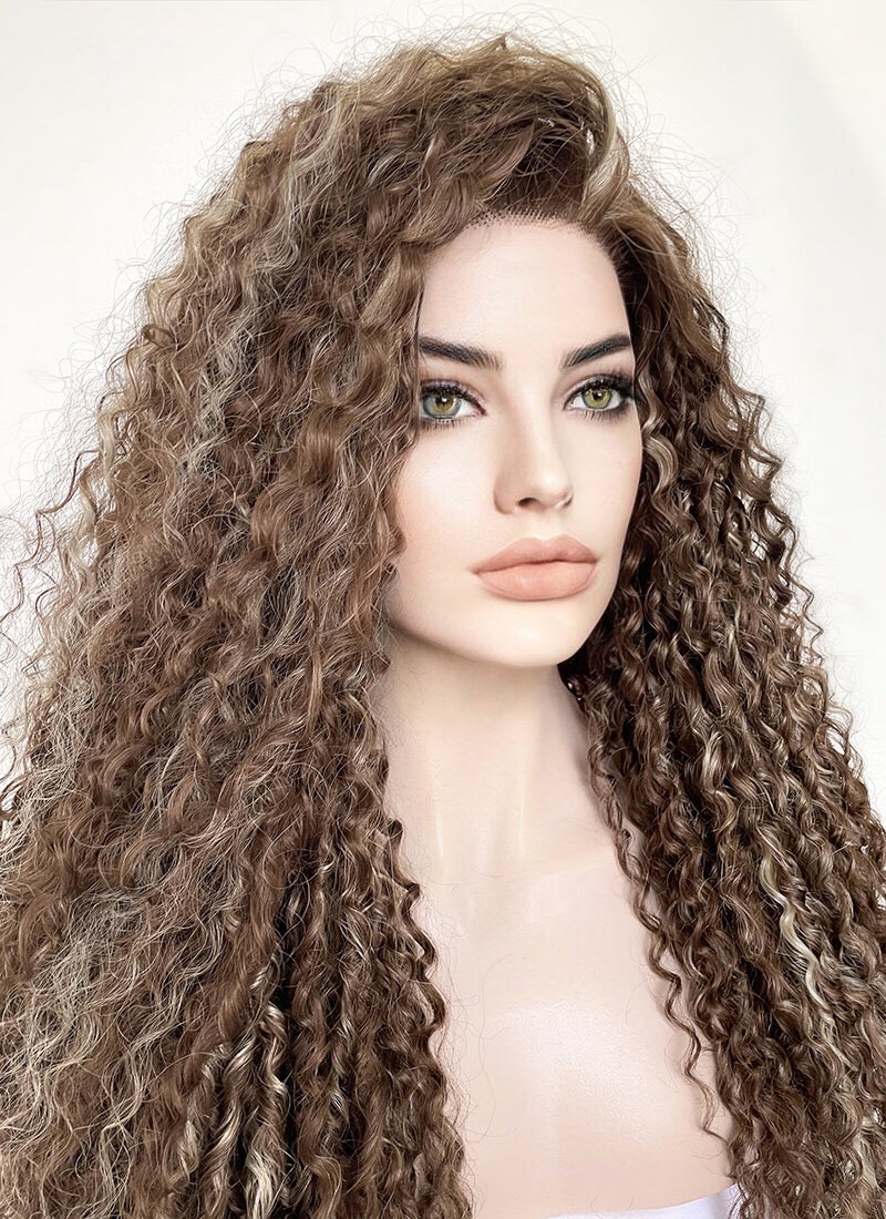 Brown Mixed Blonde Curly Lace Front Synthetic Wig LF5154