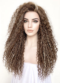 Brown Mixed Blonde Curly Lace Front Synthetic Wig LF5154