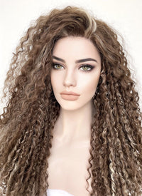 Brown Mixed Blonde Curly Lace Front Synthetic Wig LF5154