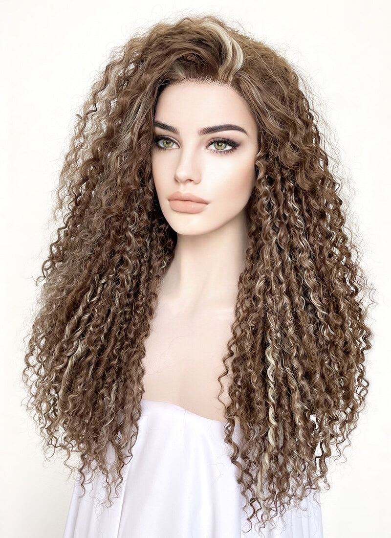 Brown Mixed Blonde Curly Lace Front Synthetic Wig LF5154