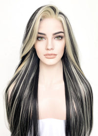 Blonde Mixed Black Straight Lace Front Synthetic Wig LF5155