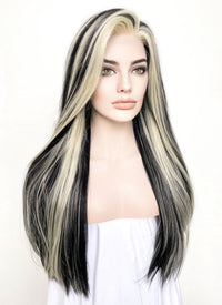 Blonde Mixed Black Straight Lace Front Synthetic Wig LF5155