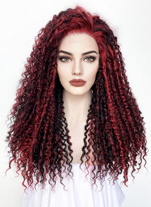 Red Mixed Black Curly Lace Front Synthetic Wig LF5162