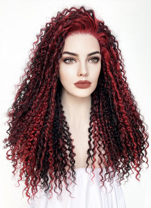 Red Mixed Black Curly Lace Front Synthetic Wig LF5162