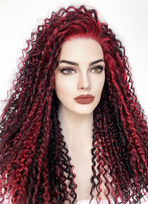 Red Mixed Black Curly Lace Front Synthetic Wig LF5162