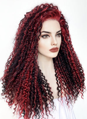 Red Mixed Black Curly Lace Front Synthetic Wig LF5162