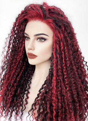 Red Mixed Black Curly Lace Front Synthetic Wig LF5162