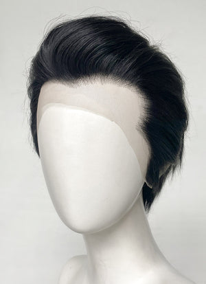 Elvis Black Straight Slicked Back Lace Front Synthetic Men's Wig LF6010