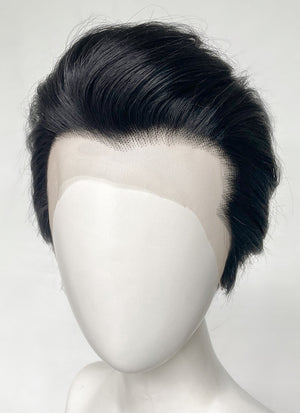 Elvis Black Straight Slicked Back Lace Front Synthetic Men's Wig LF6010