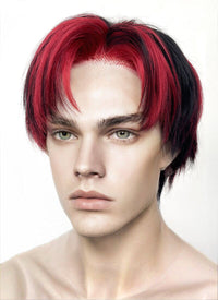 Black Mixed Red Straight Lace Front Synthetic Men's Wig LF6027