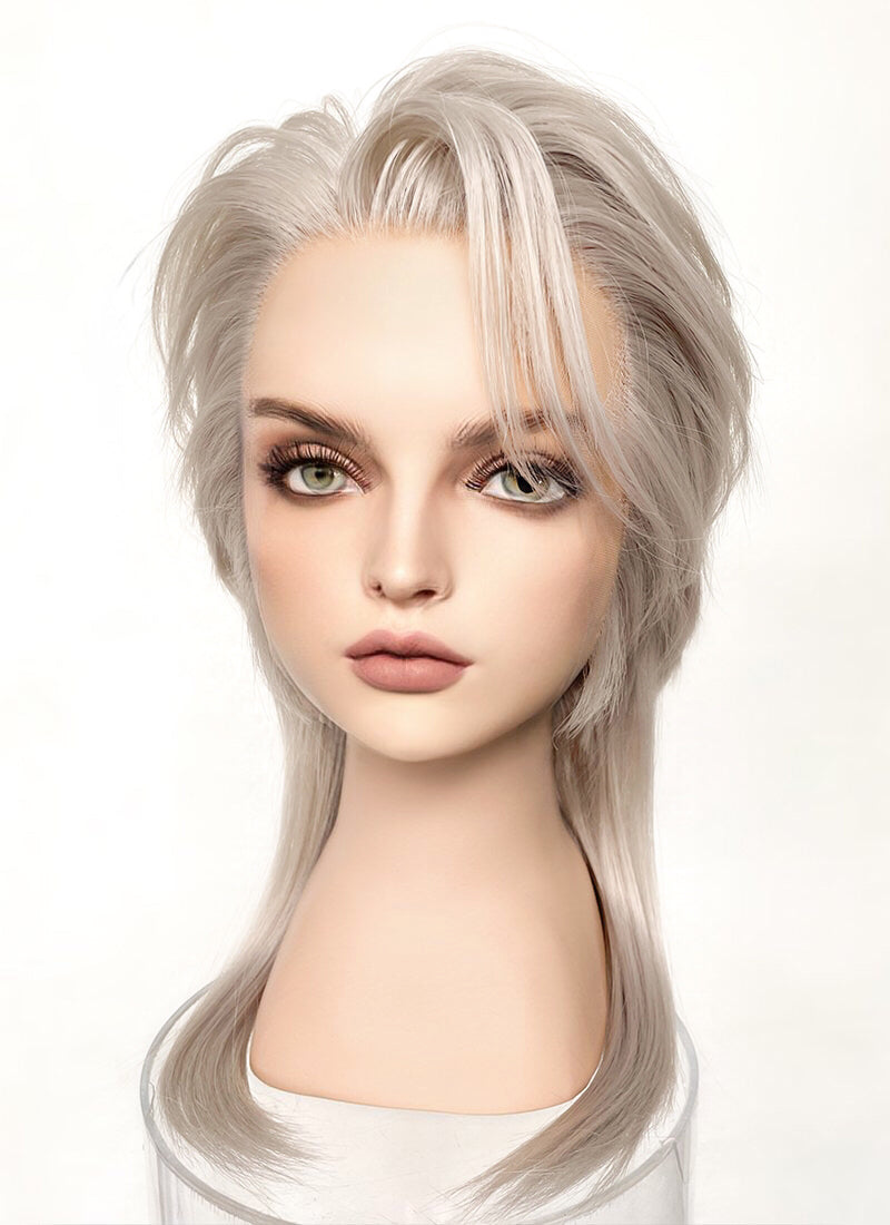 Pastel Grey Blonde Wolf Cut Straight Lace Front Synthetic Hair Men's Wig LF6034