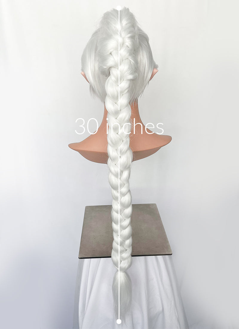 Baldur's Gate 3 Shadowheart White Yaki Straight Lace Front Synthetic Wig With Ponytail Extension LF6048