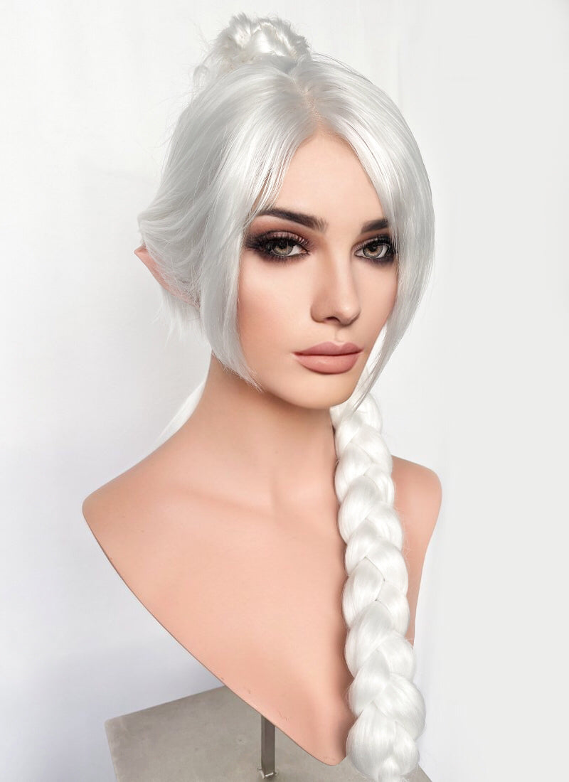 Baldur's Gate 3 Shadowheart White Yaki Straight Lace Front Synthetic Wig With Ponytail Extension LF6048
