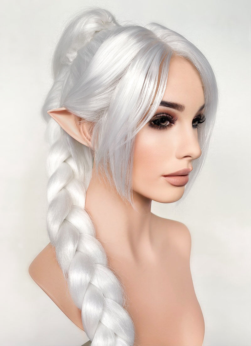 Baldur's Gate 3 Shadowheart White Yaki Straight Lace Front Synthetic Wig With Ponytail Extension LF6048