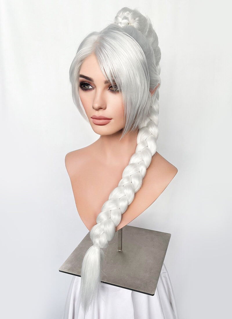 Baldur's Gate 3 Shadowheart White Yaki Straight Lace Front Synthetic Wig With Ponytail Extension LF6048