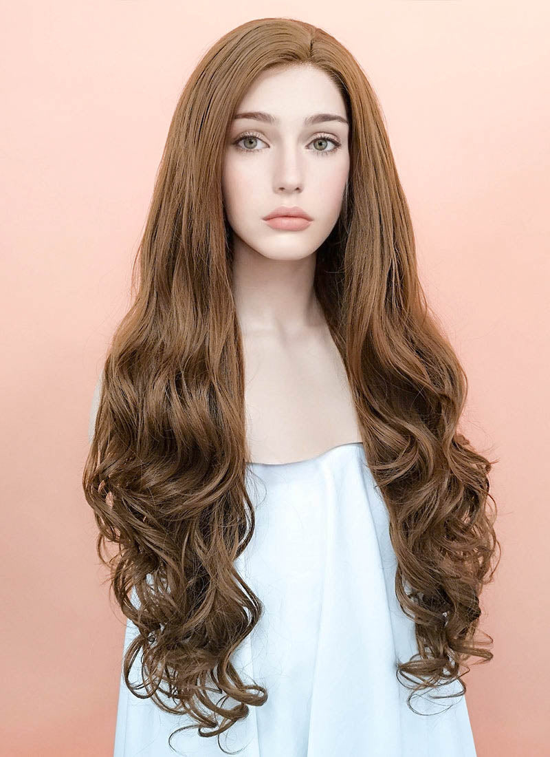 Chestnut Brown Wavy Lace Front Synthetic Wig LF667J