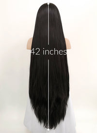 Straight Yaki Natural Black Lace Front Synthetic Wig LF701A