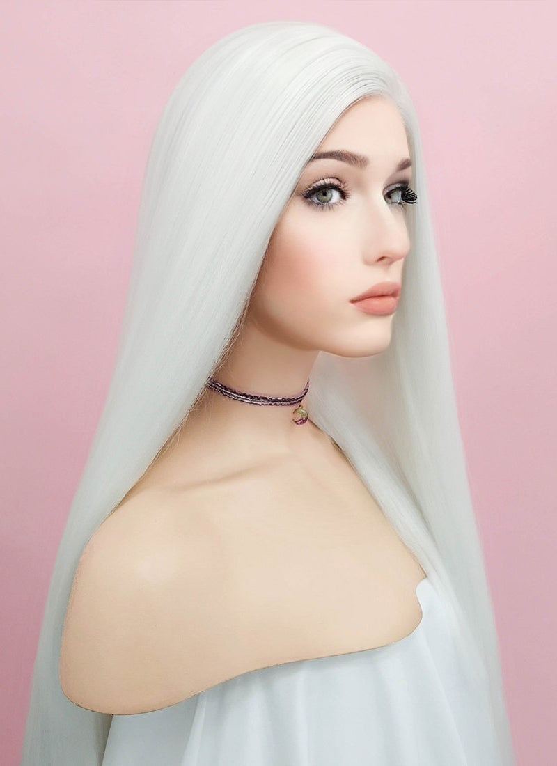 Straight Yaki White Lace Front Synthetic Wig LF701B