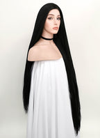 Straight Yaki Jet Black Lace Front Synthetic Wig LF701R