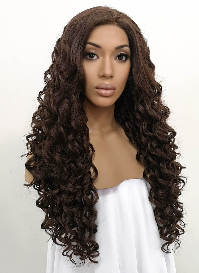 Brunette Spiral Curly Lace Front Synthetic Wig LFB169