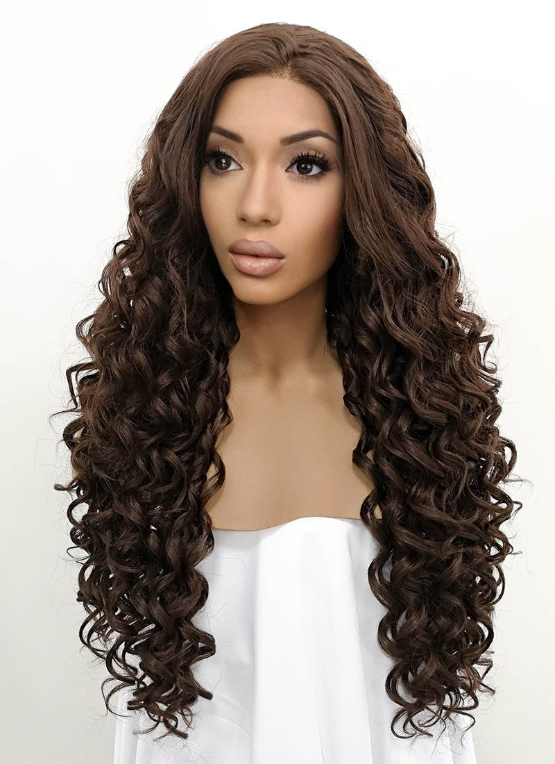 Brunette Spiral Curly Lace Front Synthetic Wig LFB169