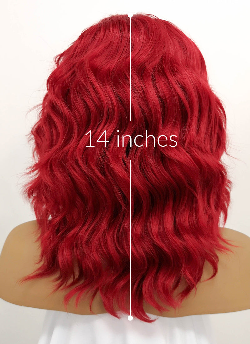 Red Wavy Bob Lace Front Synthetic Wig LFB408