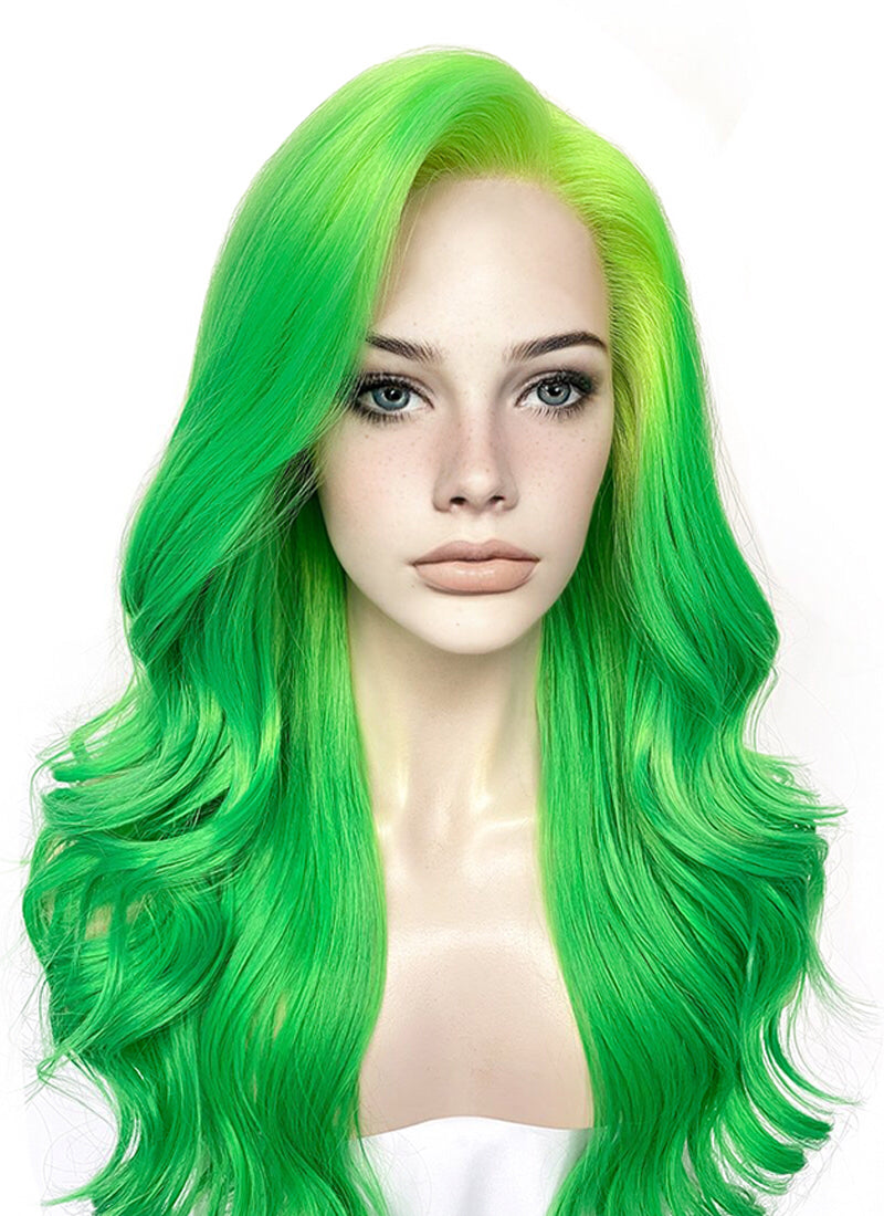 Yellow Green Ombre Wavy Lace Front Synthetic Hair Wig LFK5557