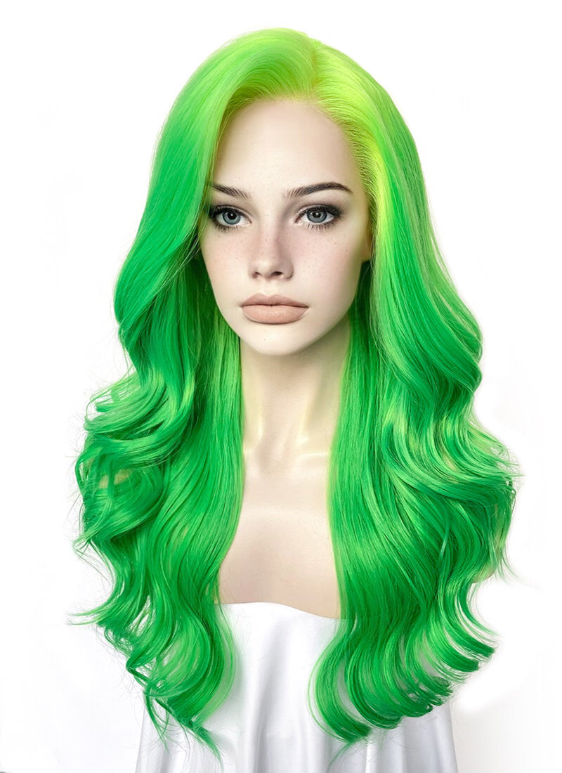 Yellow Green Ombre Wavy Lace Front Synthetic Hair Wig LFK5557
