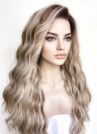 Blonde Mixed Brown With Dark Roots Wavy 13" x 6" Lace Top Kanekalon Synthetic Hair Wig LFS033