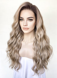 Blonde Mixed Brown With Dark Roots Wavy 13" x 6" Lace Top Kanekalon Synthetic Hair Wig LFS033