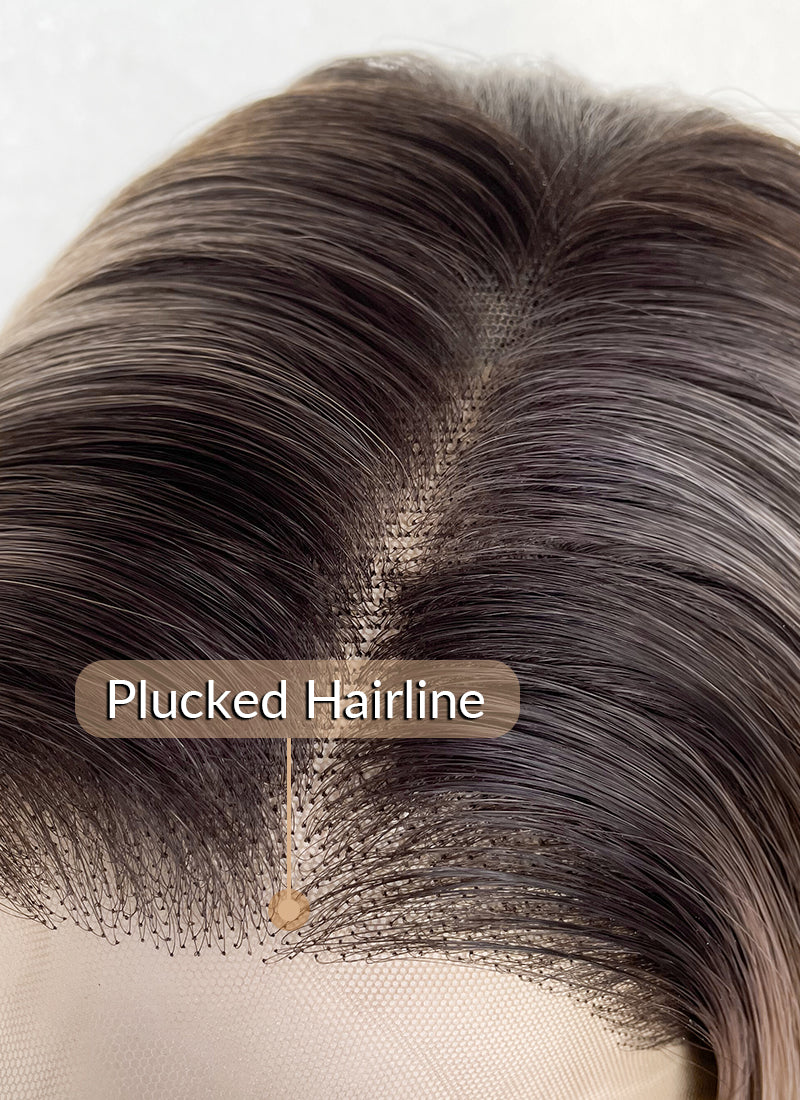 Blonde Mixed Brown With Dark Roots Wavy 13" x 6" Lace Top Kanekalon Synthetic Hair Wig LFS033