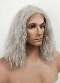 The Witcher Geralt of Rivia Silver Grey Curly Lace Front Synthetic Men's Wig LFX5127