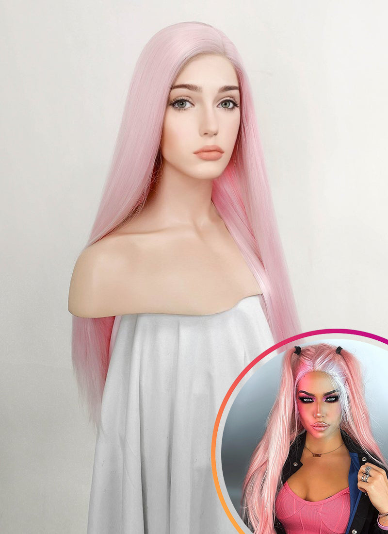 Pastel Pink Straight Lace Front Synthetic Wig LN6013